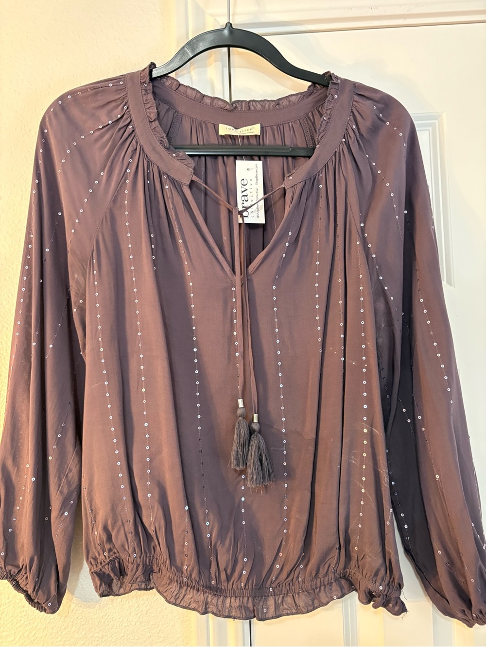 Love Stitch Tassel Peasant Blouse with Sequins- NWT. sz S